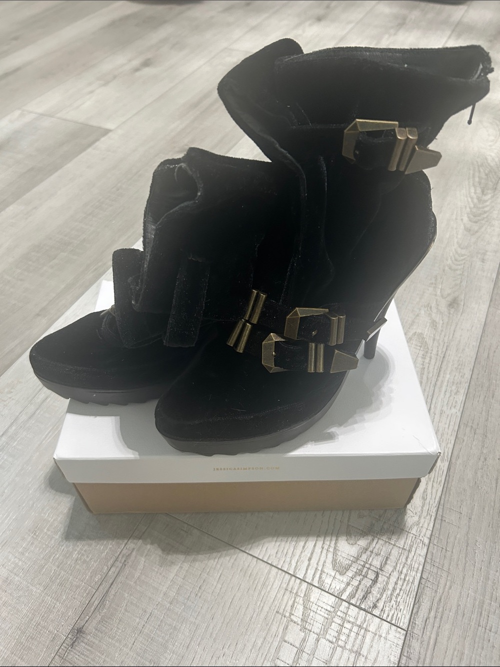 Limited edition Jeffrey Campbell Black Velvet Buckle Ankle Boots